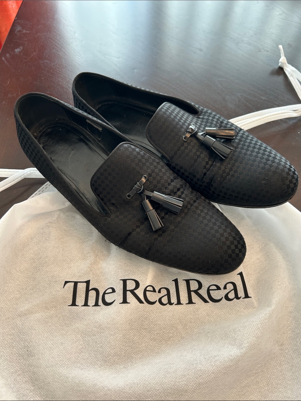 Louis Vuitton Black Checkered Tassel Loafers - Men Size 8